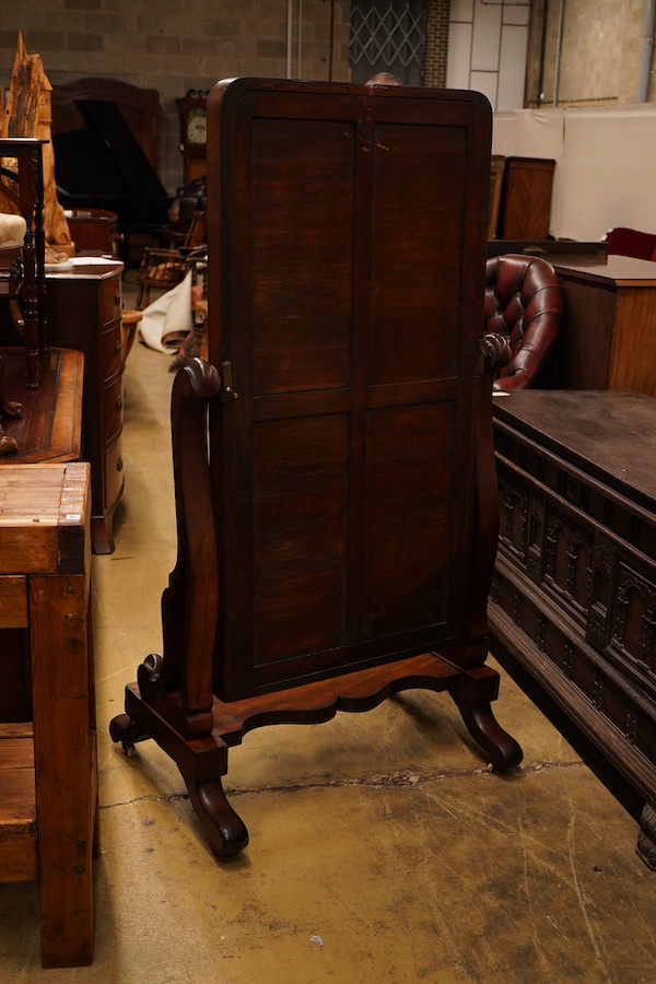 A Victorian mahogany cheval mirror, width 84cm, height 160cm
